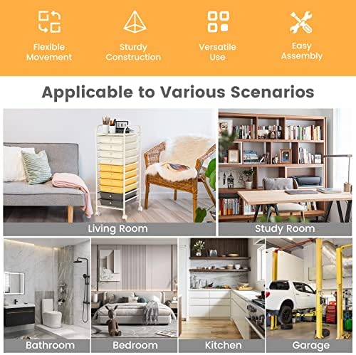 MEDIMALL 10 Drawers Rolling Storage Cart, Multipurpose Craft Storage Cart with Wheels, Mobile Tools Scrapbook Paper Organizer Cart for Office School Home Use (Yellow) - Image 7