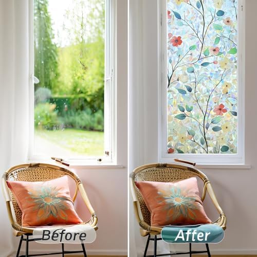 Window Privacy Film Rainbow Window Film – Decorative Static Cling Window Sticker with 3D Stained Glass Effect（23.6 x 157.4 inch） Includes 3 Installation Tools - Image 5