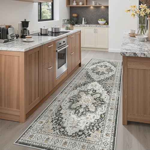 Madane Hallway Runner 3x8, Kitchen Rugs Washable Entry Rug, Black by Madane