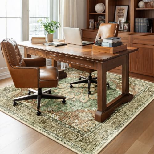 RELEANY Washable Area Rug, Square 6'x6', Brick/Brown/Green by RELEANY