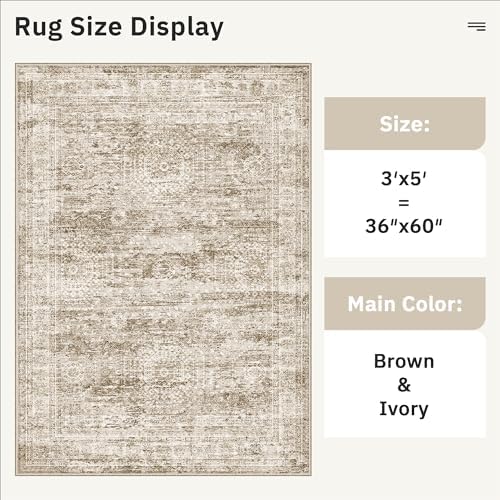 Soalmost 3x5 Rugs Non-Slip, Small Washable Kitchen Entryway Area Rug Brown - Image 5