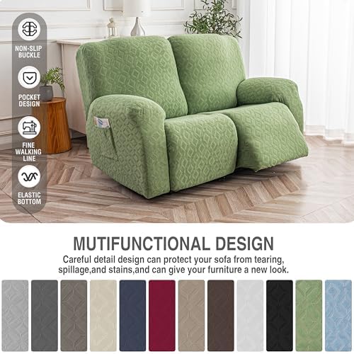 Genina Waterproof Recliner Loveseat Cover,2 Seat Couch Cover,Matcha Green - Image 7