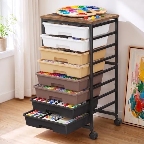 Pipishell Rolling Cart with 5 Drawers, Craft Storage Cart, Khaki Gradient by Pipishell
