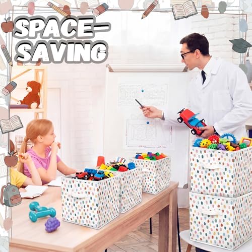 Chunful 6 Pcs 11 Inch Fabric Cube Storage Bin with Handle, Polka Dots - Image 5