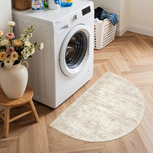 Soalmost Washable Half Circle Round Rug 2x3 Beige Small Half Moon Rug Entry - Image 3