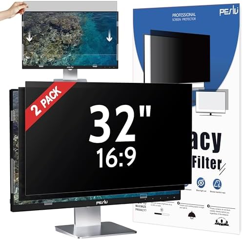 Peslv [2 Pack] 32 Inch Privacy Screen for Computer Monitor 16:9 Aspect Ratio, Eye Protection Anti Blue Light Glare Shield, 32inch Removable Black Blackout Anti Spy Desktop Security Private Filter by peslv