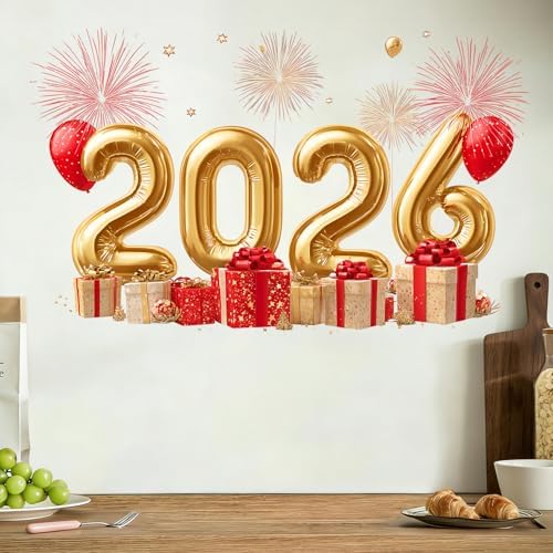 ANNA QUEEN 2026 Happy New Year Wall Decals | Peel and Stick Fireworks Balloon Wall Stickers – Removable Party Vinyl Wall Décor for Living Room, Office, Classroom & Window Displays - Image 3