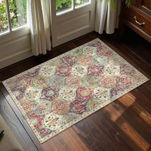 Lahome Moroccan Trellis Washable Orange Rug, 2x3 Entryway Rugs for Kitchen Bathroom, Non-Slip Indoor Door Mat Ultra-Thin, Small Throw Carpet for Bedroom Entry Elise, Orange/Terracotta by Lahome