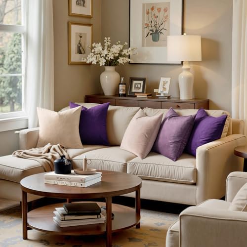 MIULEE Velvet Throw Pillow Covers 20x20 Inch Pack of 2 Eggplant Purple - Image 4