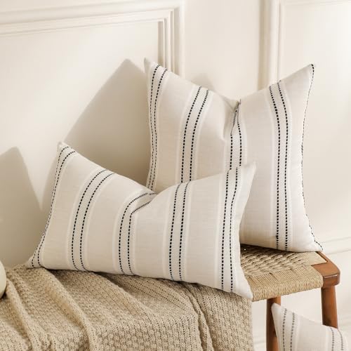 Hckot Lumbar Throw Pillow Covers 12x20 Set of 2 Striped Pillow Covers Black - Image 4