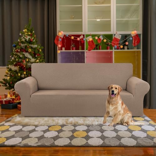 KEKUOU Stretch Couch Covers for Sofa, 3 Cushion Couch Slipcover,Camel - Image 2