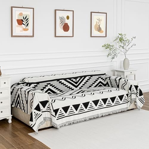MYSKY HOME Boho Couch Cover for Dogs Washable Black Rhombic Couch Sofa Protector Cats Pets Friendly Chenille Geometric Sofa Covers Soft Durable Farmhouse Sofa Slipcovers, 71" X102" - Image 2