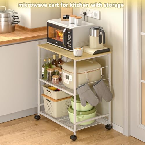 ThreeHio Rolling Kitchen Microwave Cart, 3 Tier Microwave Table Stand with Storage, Kitchen Utility Cart on Lockable Wheels, Small Coffee Station Shelf Rack Organizer for Living Room Office, Balcony - Image 7