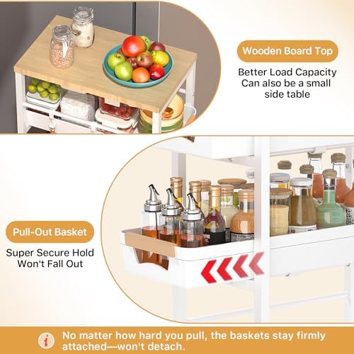 SUNALLY Slim Storage Cart with Wheels, Narrow Kitchen Rolling Cart, White - Image 2