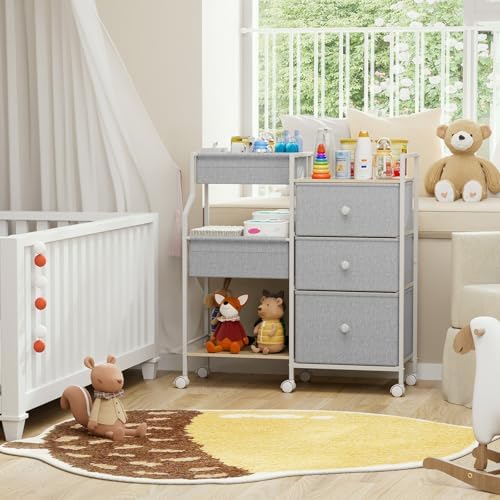 Modanais Baby Diaper Caddy Organizer Rolling Cart with Drawers, Light Gray - Image 7