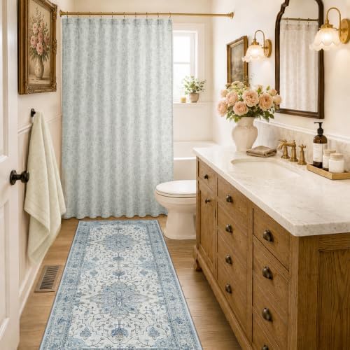 RELEANY Washable Area Rug, Runner 2'x6', Blue/White/Gray - Image 2