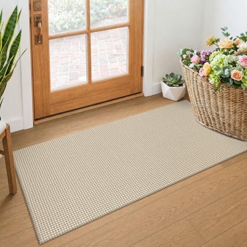 KOZYFLY 2x4 Entry Runner Rug, Small Washable Runners for Entryway, Non Slip Door Mat Indoor Entrance, Front Porch Carpet for Foyer, Kitchen, Bedroom, Bathroom, Ivory Beige by KOZYFLY