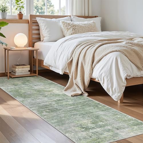Soalmost Abstract Runner Rug 2x8 Hallway Kitchen Runners Green/Ivory - Image 4