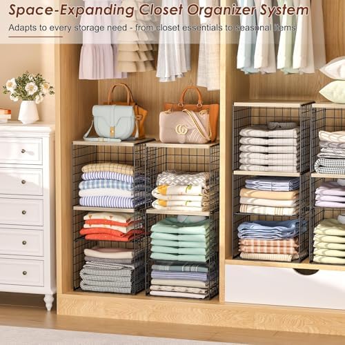 2 Pack Closet Organizer System, Extra Tall Stackable Closet Shelves - Image 2