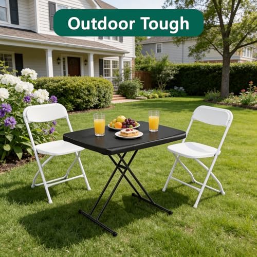 Folding Table 30 Inch - Small Desk Adjustable Height TV Tray for Laptop, Couch, Camping - Heavy Duty Utility Foldable Table for Small Spaces, No Assembly Required, Black Granite - Image 2