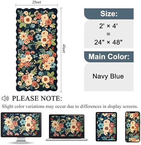 DUKINO 2x4 Rug for Entryway, Floral Washable Kitchen Rugs, Navy Blue - Image 2