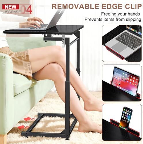 Tv Tray Table,Extra Large Dinner Food Tray Table,Couch & Bed Eating Desk,Heavy Duty Folding Laptop Side Table with 8Height & 90° Tilt Adjustable,C-Shaped End Table with Phone/Tablet Slot Black - Image 5