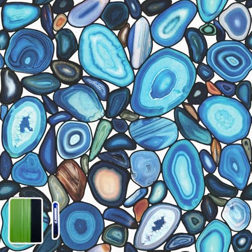 funlife Original Hand-Drawn Stained Glass Window Film with Tools, Double-Sided Static Cling Window Privacy Film for Glass and Window Door, Blue Agate 16.93"x47.24" by funlife