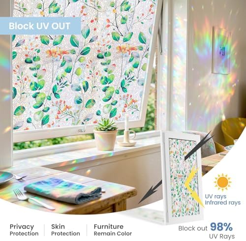 ADD.HERES Rainbow Window Privacy Film, Stained Glass Cling, 17.5" x 78.7" - Image 3