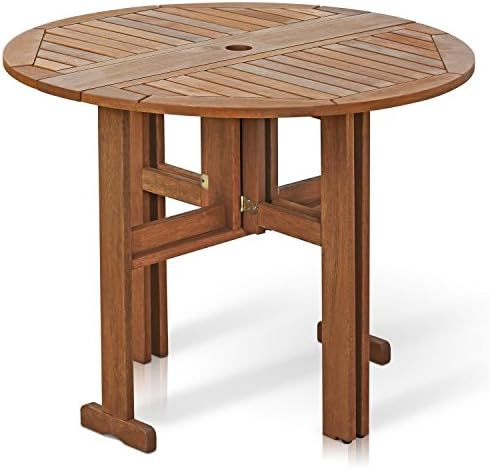 Furinno TIOMAN Outdoor Gateleg Round Patio Table, Natural by Furinno-FitsYourSpaceFitsYourBudget