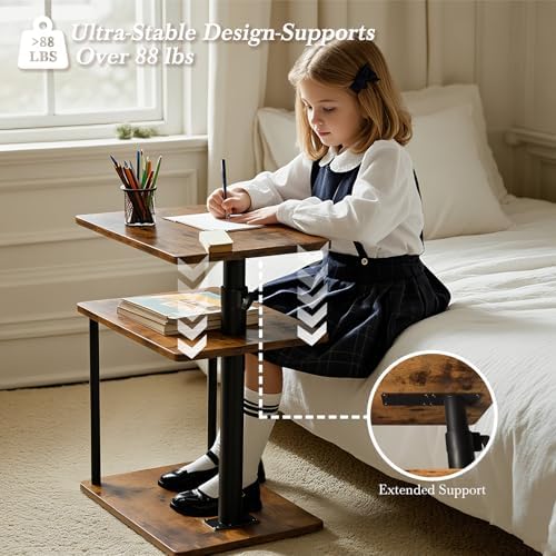 Faesun 360° Swivel Side Table for Height Adjustable, C Shaped End Table for Couch with Storage, 3-Tier Night Stand with Open Shelf, Tv Tray for Small Spaces, Living Room, Bedroom, Rustic Brown - Image 3