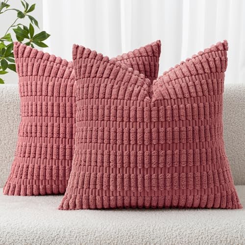 MIULEE Corduroy Decorative Throw Pillow Covers 20x20 Crimson Pack of 2 by MIULEE