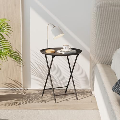 Garden 4 you Folding TV Tray Table, Metal Round Side Table, Black Dinner Table with Metal Frame, Modern Outdoor Tray Table for Living Room, Bedroom, Patio & Small Spaces, 1 Pack - Image 6