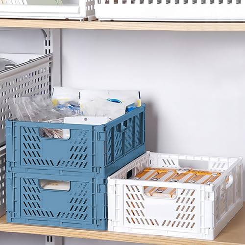 Plastic Drawer Organizer Collapsible Storage Boxes Crate,4-Pack Stackable Folding Storage Basket Closet Containers Toy Organiser for Home Office Bedroom Kitchen Drawer Pull Out Under Bed-Blue - Image 6