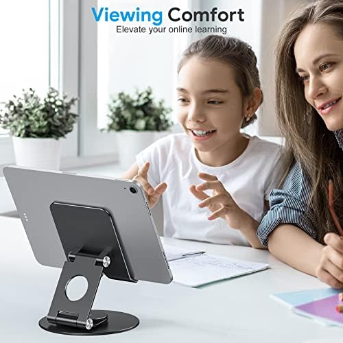 OMOTON Swivel Tablet Stand for iPad with 360 Rotating Base, Foldable Adjustable Holder for Drawing, Compatible with iPad Pro/Air/Mini and More, Black Gray - Image 4