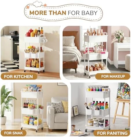 Goovilla Diaper Cart with Lockable Wheels and Easy Assembly, 3 Tier White - Image 7