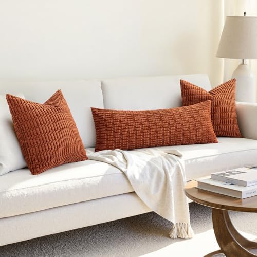 MIULEE Fall Lumbar Corduroy Throw Pillow Cover for Bed 14x36 Dark Rust - Image 4