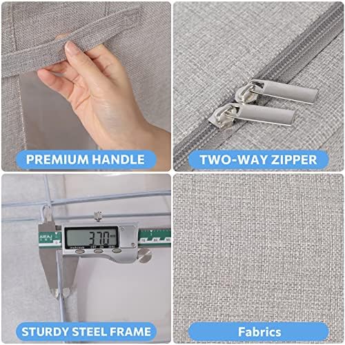 CYhom 3Pack Foldable Storage Bins - Frame Storage Box Linen Fabric Stackable Clothes Container Organizer with Clear Window & Carry Handles Large Capacity (Extra Large-100L, Light Grey) - Image 4