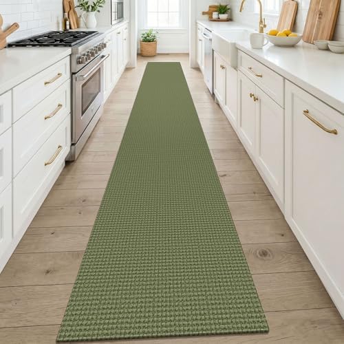 KOZYFLY Cotton 2x14 Runners Rugs for Hallway, Long Washable Runner Rug, Woven Non Slip Kitchen Runner, Flatweave Entryway Rug, Floor Carpet for Entry, Aisle, Hall, Olive Green/Earthy Green by KOZYFLY