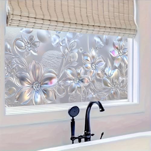BlissYard Rainbow Sliver Flowers Privacy Window Film 39.3x17.7 Inch PVC - Image 2