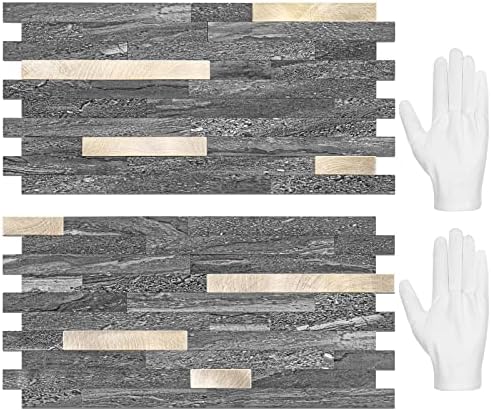 STICKGOO 20 Sheets Peel and Stick Backsplash Tile, Stick on Backsplash for Kitchen and Bathroom, Black Sandstone Look PVC Mixed Metal Gold Self Adhesive Wall Tiles by STICKGOO