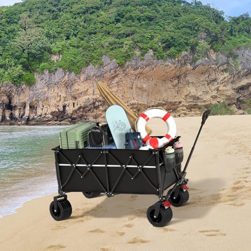 ROSONG Collapsible Wagon Cart with Wheels Foldable - Folding Utility Heavy Duty Wagons Carts for Grocery Sports Garden Shopping Camping Wheelbarrows (Black, 260L) - Image 2
