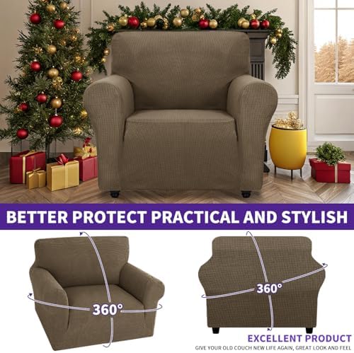 ZNSAYOTX Super Stretch Chair Slipcover Universal Sofa Chair Covers for Living Room Dogs Pet Furniture Protector Spandex Armchair Slipcovers with Anti Slip Foam Sticks (Brown, Chair) - Image 2
