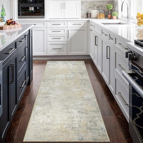 Aelenmu Runner Rugs for Hallways Kitchen 2.6x8 Non Slip Washable Beige Grey - Image 3