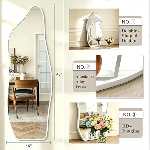 48"x16" Full Length Door Mirror, Dolphin Hanging Mirror, White - Image 5