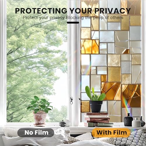 Stained Glass Window Privacy Film Static Cling - Rainbow Glass Decorative Sun Blocking Window Covering, Non-Adhesive Removable Stickers for Home & Office, 17.5" x 39.3" - Image 5