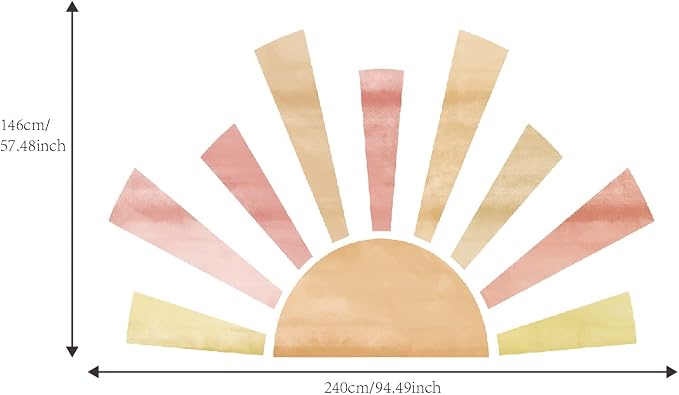Extra Large Pastel Boho Sun Mural for Nursery and Classroom | 94.49" x 57.48" Calming Texture Fabric Decal, Peel and Stick Huge Sun Rise Wall Mural for Kids Bedroom and Classroom - Image 2