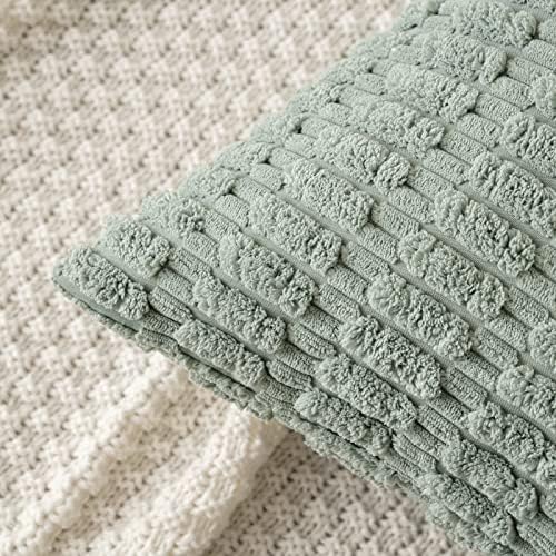 MIULEE Corduroy Decorative Throw Pillow Covers 20x20 Grey Green Pack of 2 - Image 2