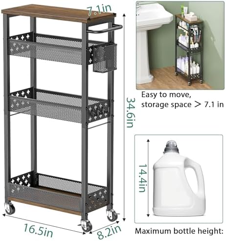 XYZLVSI 4 Tier Slim Storage Cart Laundry Room Organizer for Small Space - Image 4
