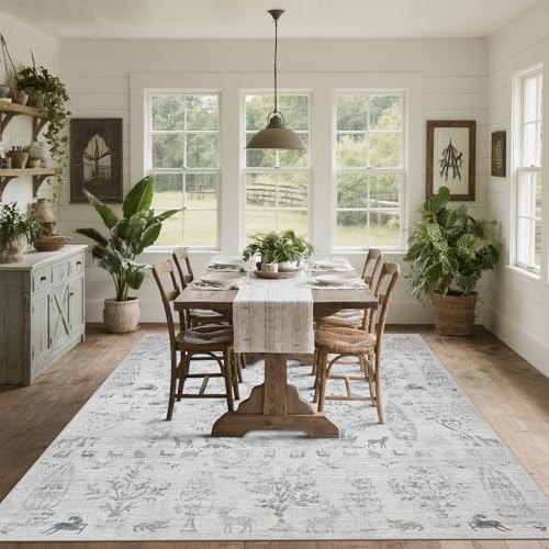 Srugn Washable Rugs 8x10 Area Rugs for Living Room,Bedroom,Dining Room- Large Ultra Soft Faux Wool Retro Carpet,Non Slip&Non-Shedding Low Pile Vintage Rug for Home Office Dorm Playroom-Tree Gray - Image 7