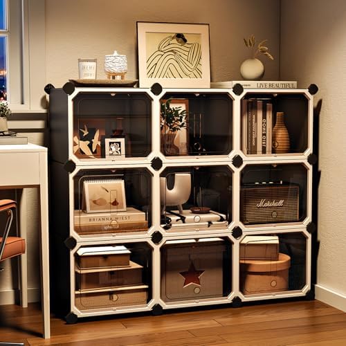 MAGINELS Cube Storage Organizer with Door,Cube Shelves Units, Plastic Storage Cubes, DIY Closet Organizer, Modular Closet Storage Shelves Ideal for Home, Bedroom, (9 Cube) by MAGINELS